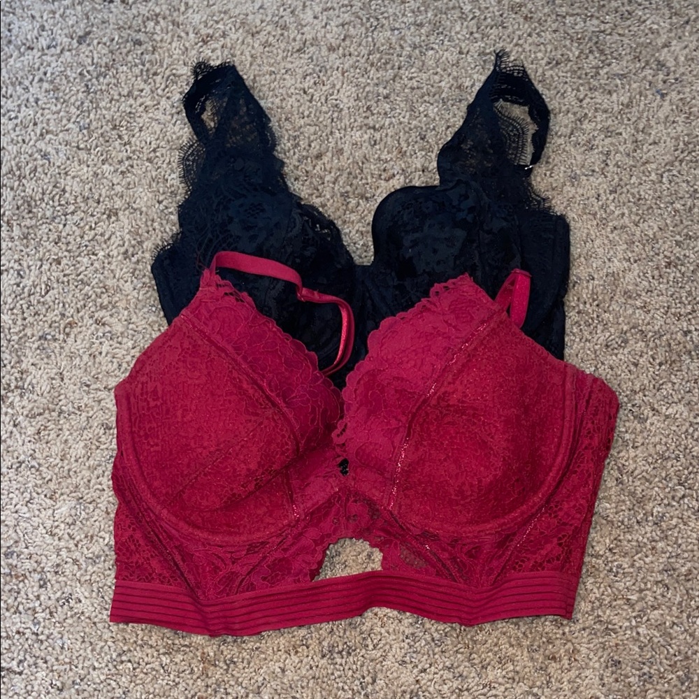 Elegant Lace Bralette Set - Black and Red